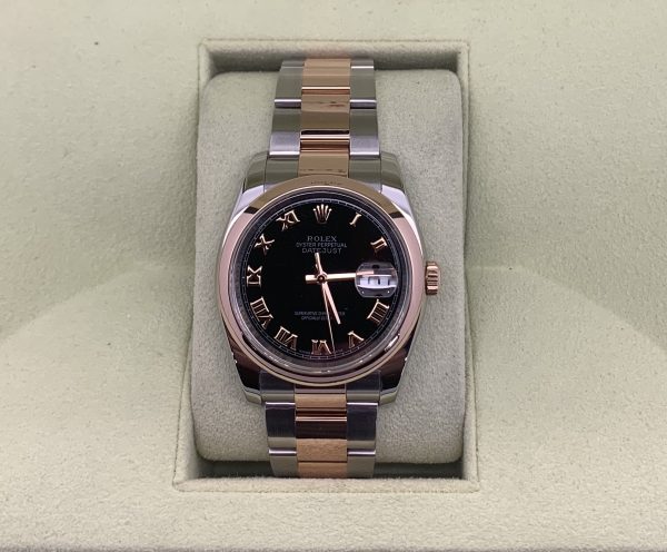 ROLEX DATEJUST 36MM BLACK ROMAN DIAL 18KT/SS