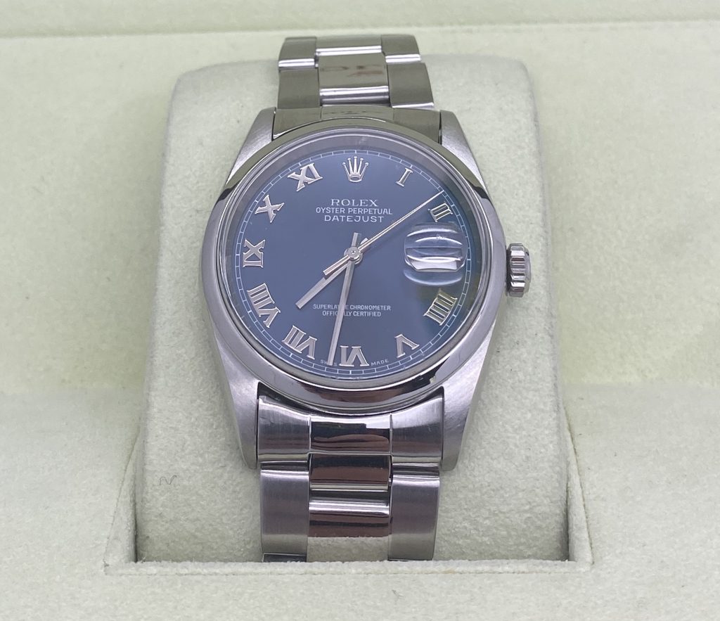 rolex datejust 36 blue dial roman numerals